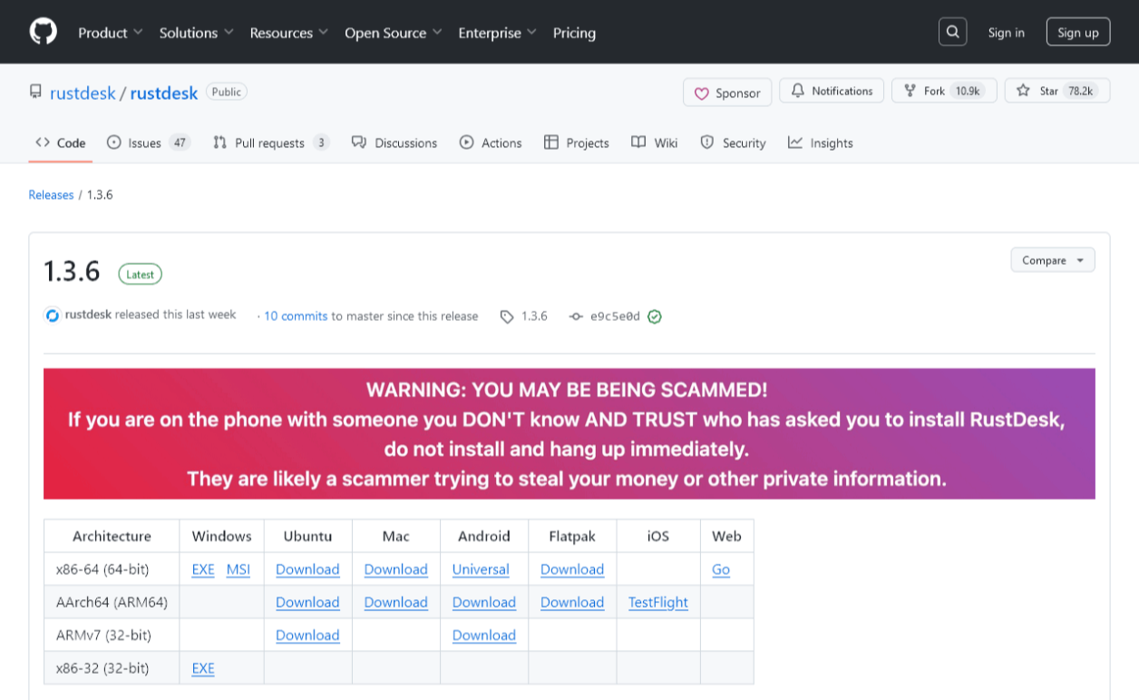 RustDesk Download Webpage Preview